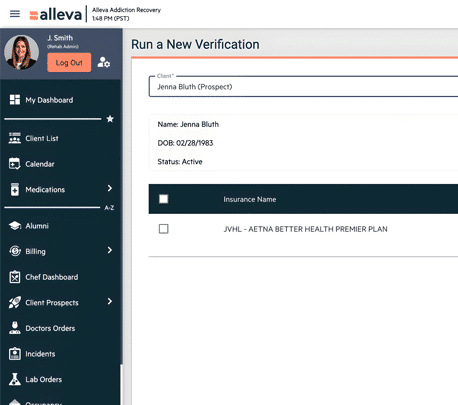 Alleva software demonstrated what is vob in medical billing with Billing module feature screenshot.