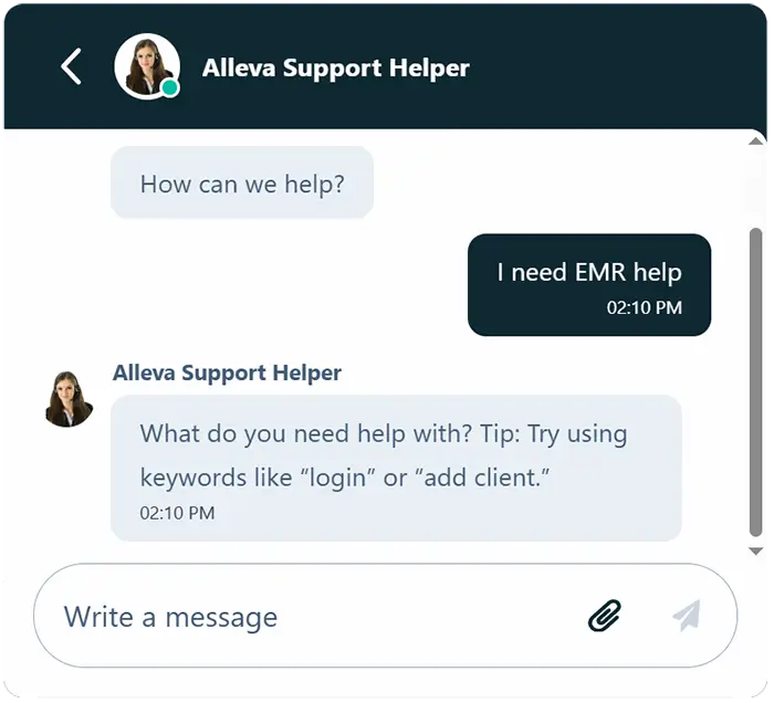 Screenshot of a typical support response