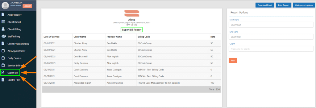 Sample screenshot of how Alleva EMR works for balance billing in healthcare